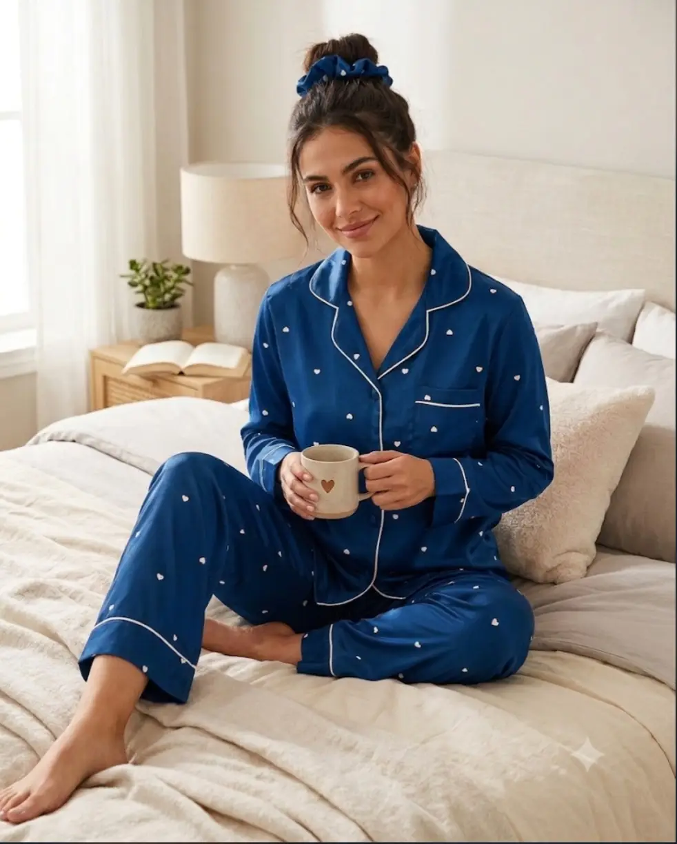 2 Pcs Women's Stitched Silk Printed Night Suit
