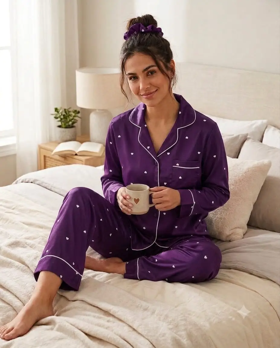 2 Pcs Women's Stitched Silk Printed Night Suit