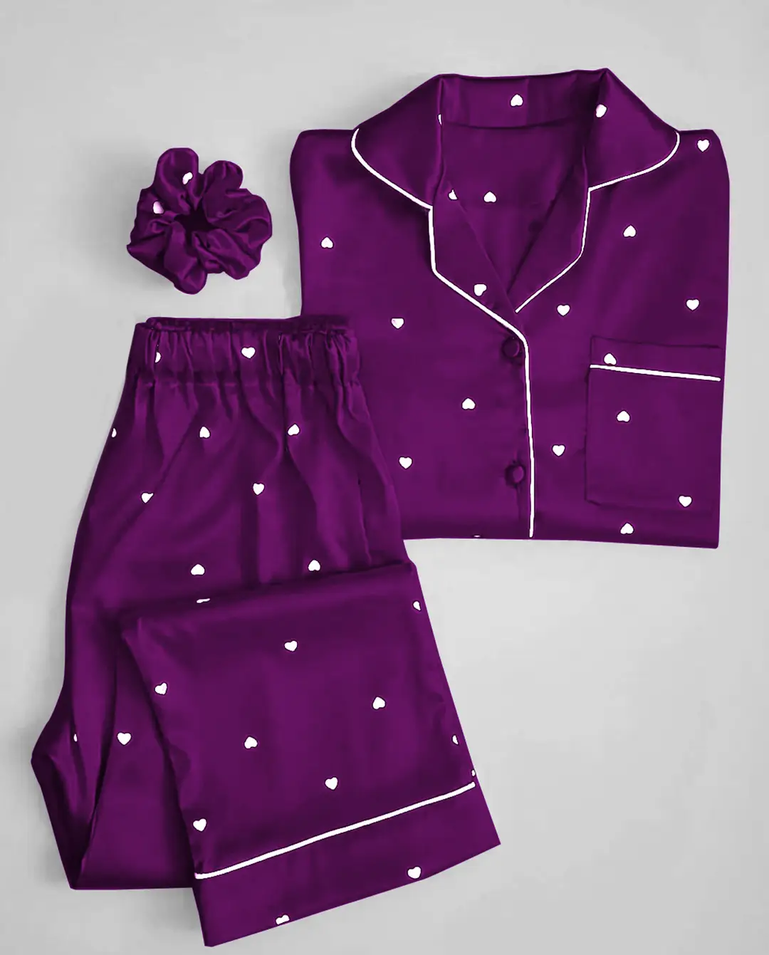 2 Pcs Women's Stitched Silk Printed Night Suit