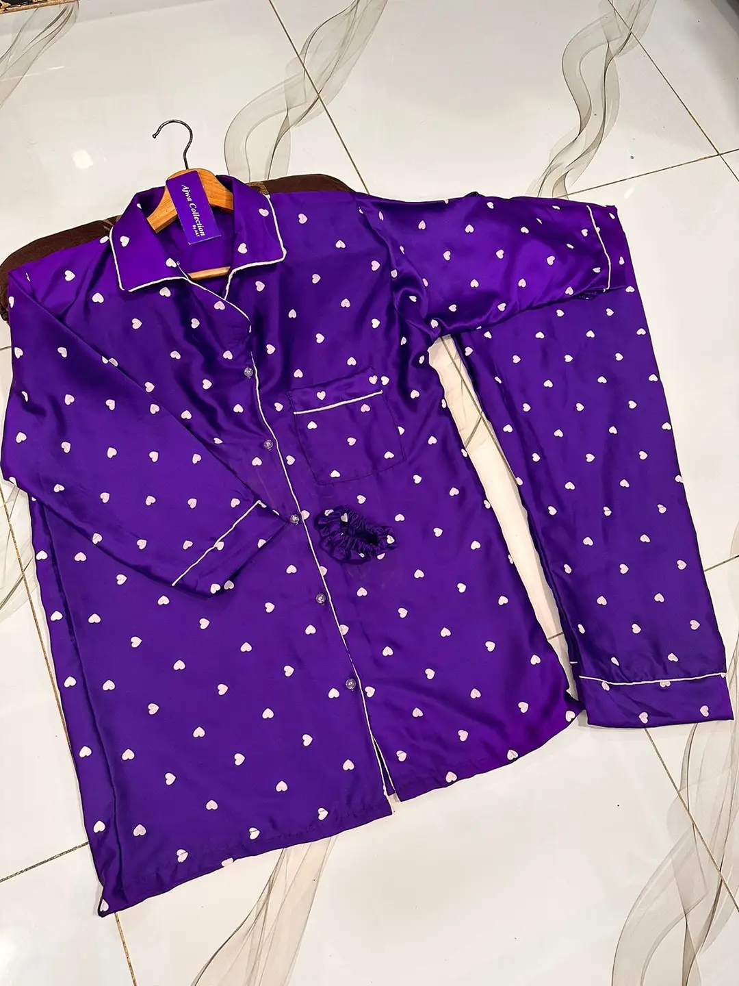 2 Pcs Women's Stitched Silk Printed Night Suit