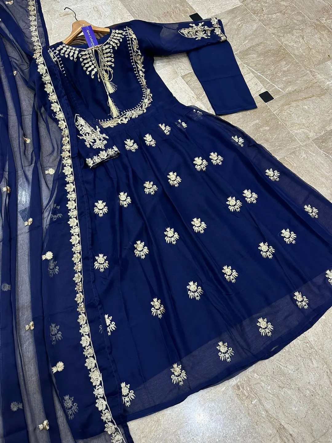 3 Pcs Women's Stitched Chiffon Embroidered Maxi Suit