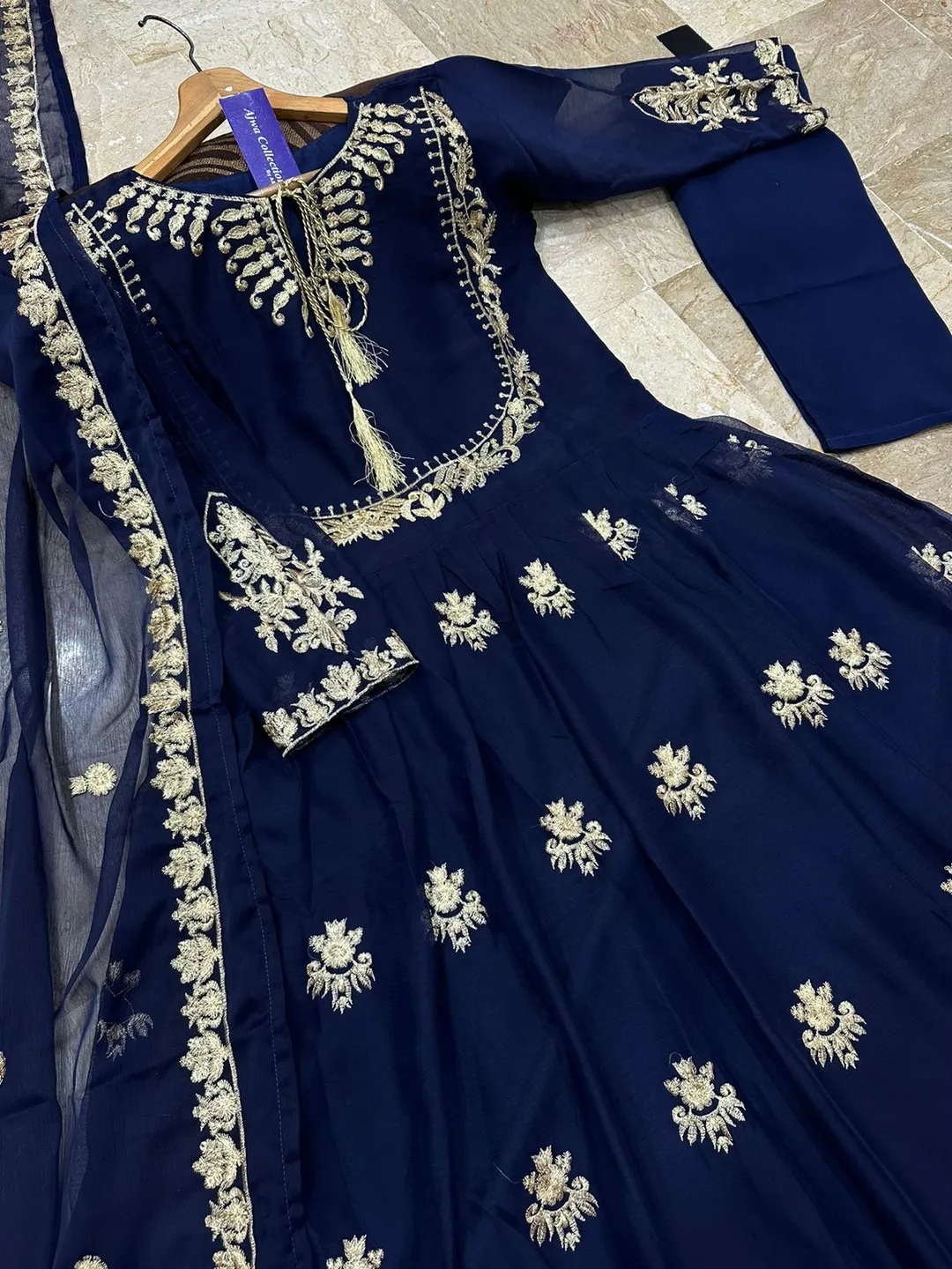 3 Pcs Women's Stitched Chiffon Embroidered Maxi Suit