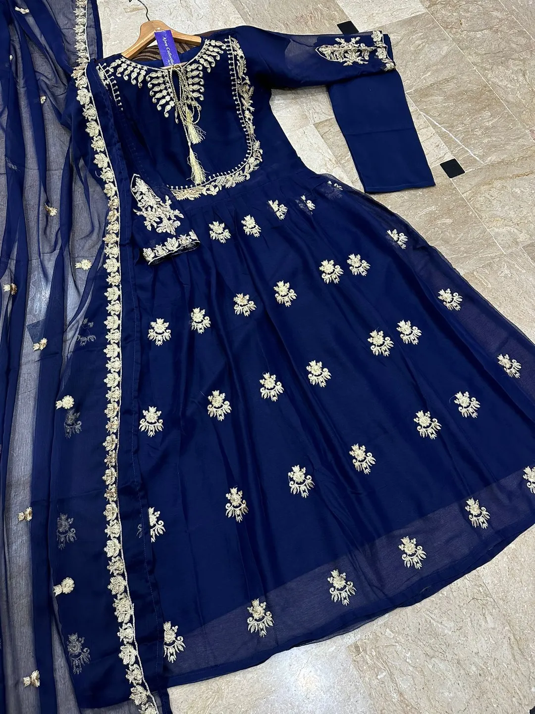 3 Pcs Women's Stitched Chiffon Embroidered Maxi Suit