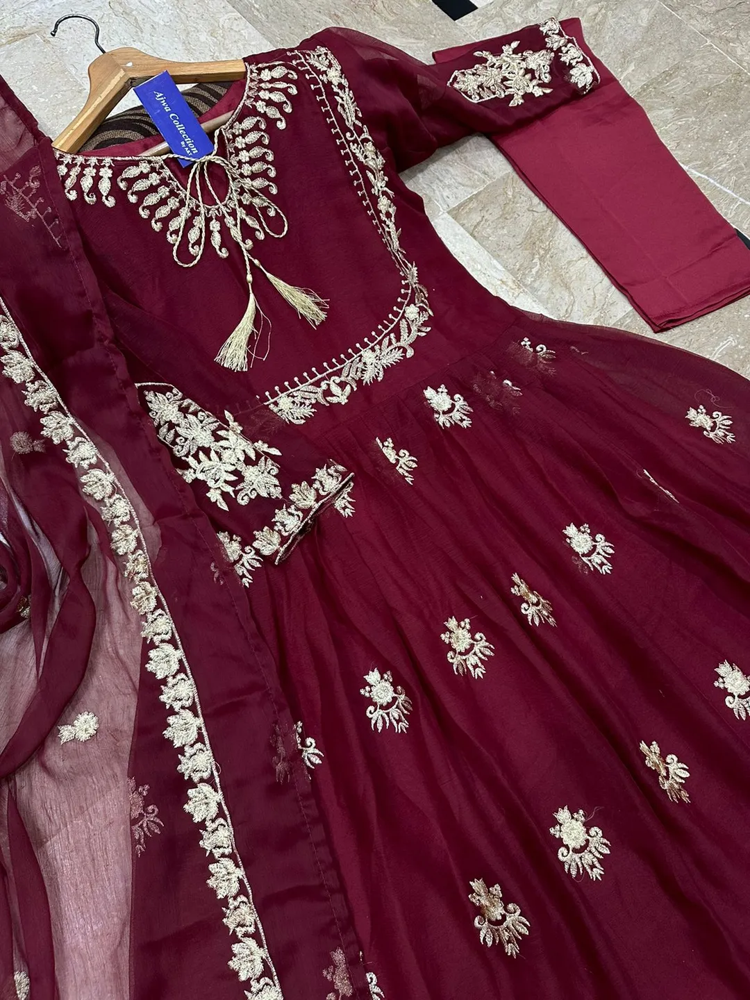 3 Pcs Women's Stitched Chiffon Embroidered Maxi Suit