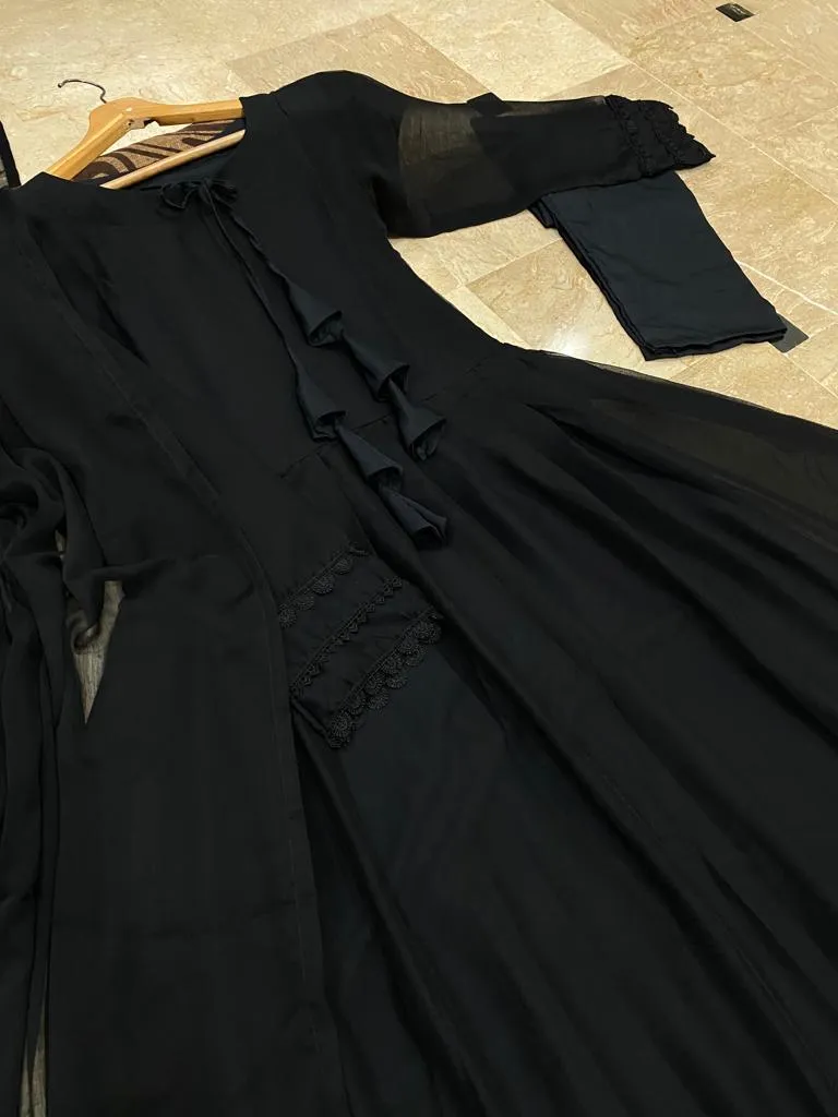 3 Pcs Women's Stitched Chiffon Plain Maxi Suit