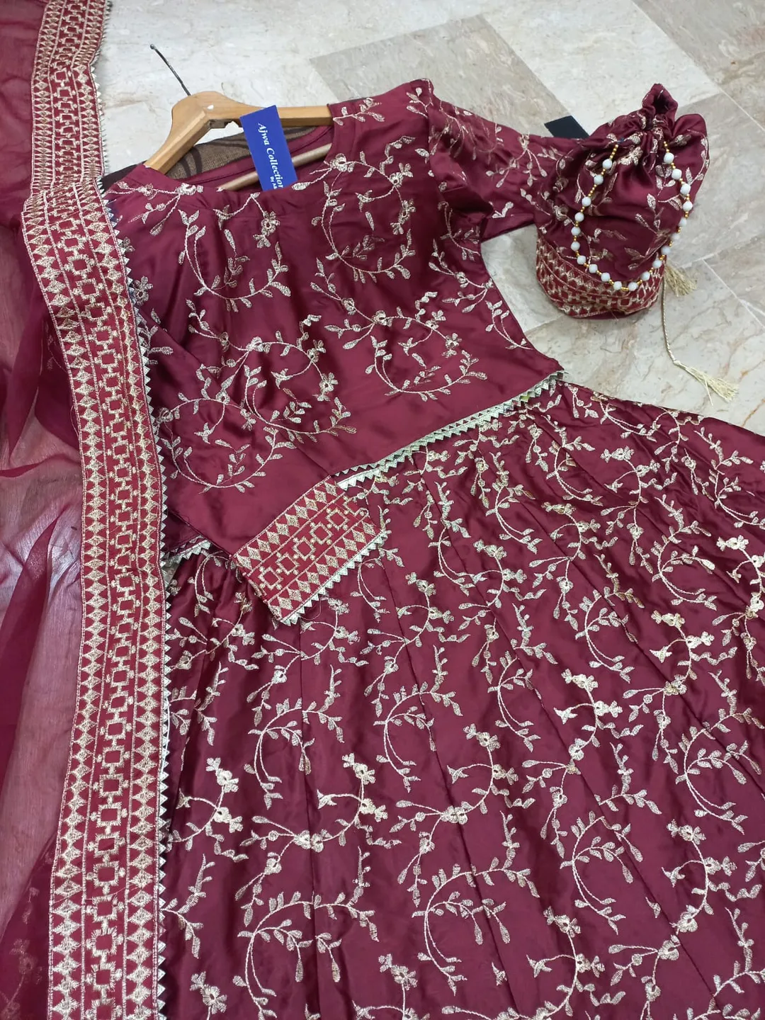 3 Pcs Women's Stitched Shamoz Silk Embroidered Maxi Suit