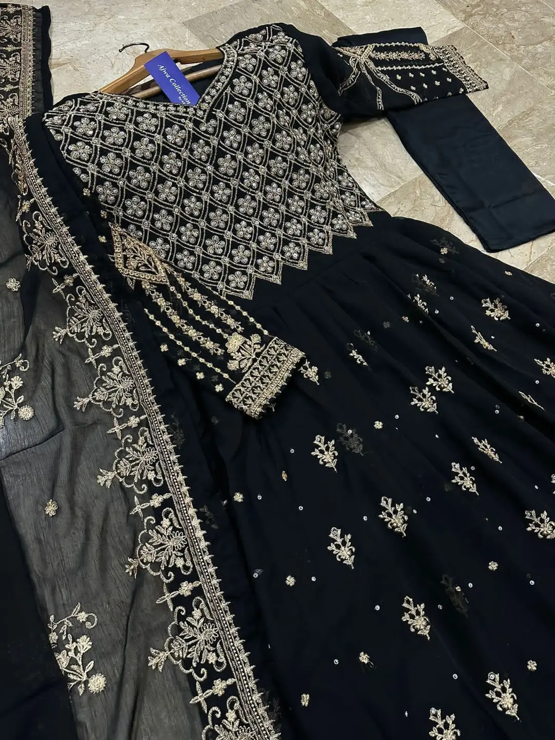 3 Pcs Women's Stitched Chiffon Embroidered Maxi Suit