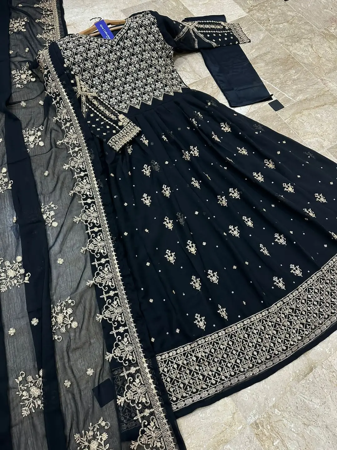 3 Pcs Women's Stitched Chiffon Embroidered Maxi Suit
