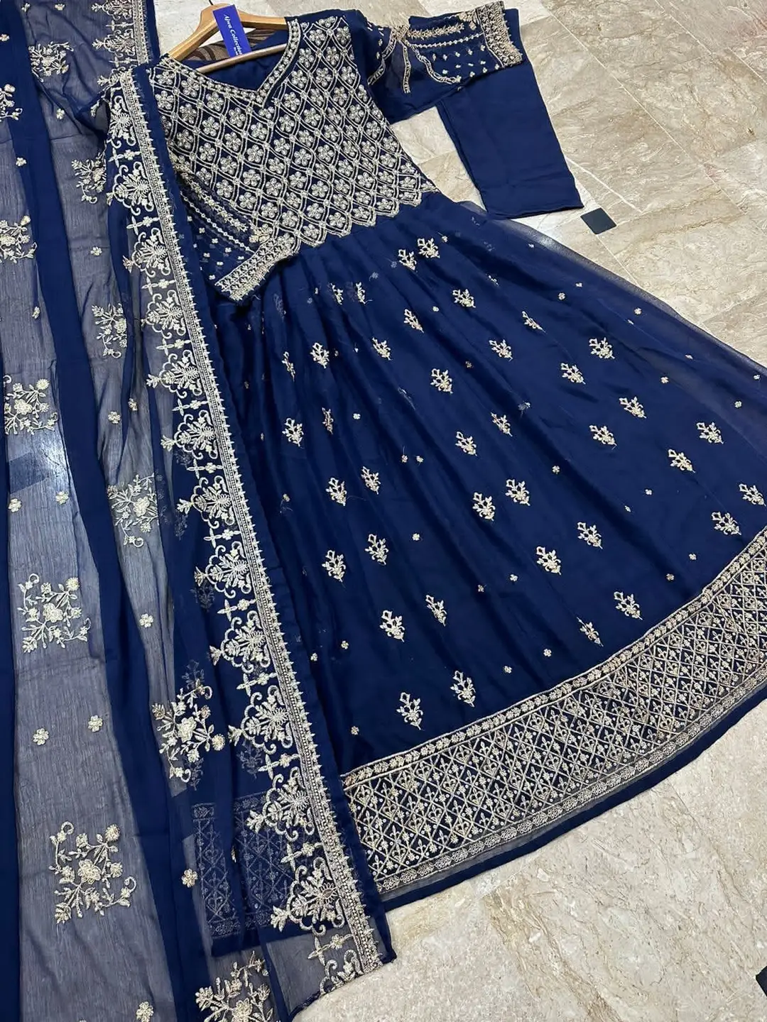 3 Pcs Women's Stitched Chiffon Embroidered Maxi Suit