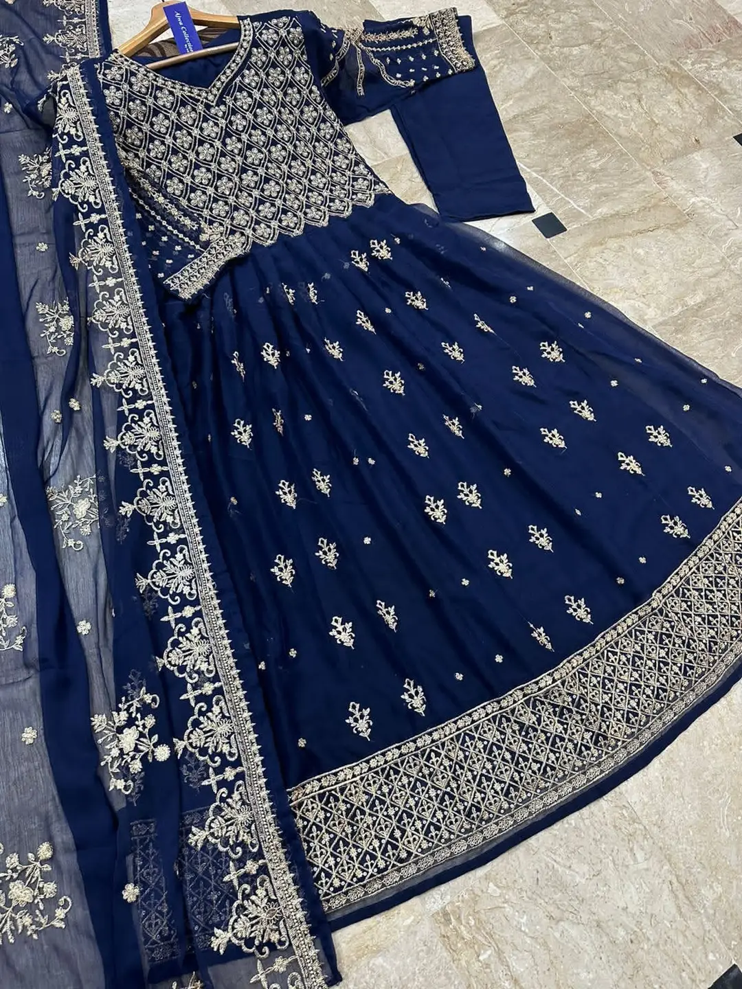 3 Pcs Women's Stitched Chiffon Embroidered Maxi Suit