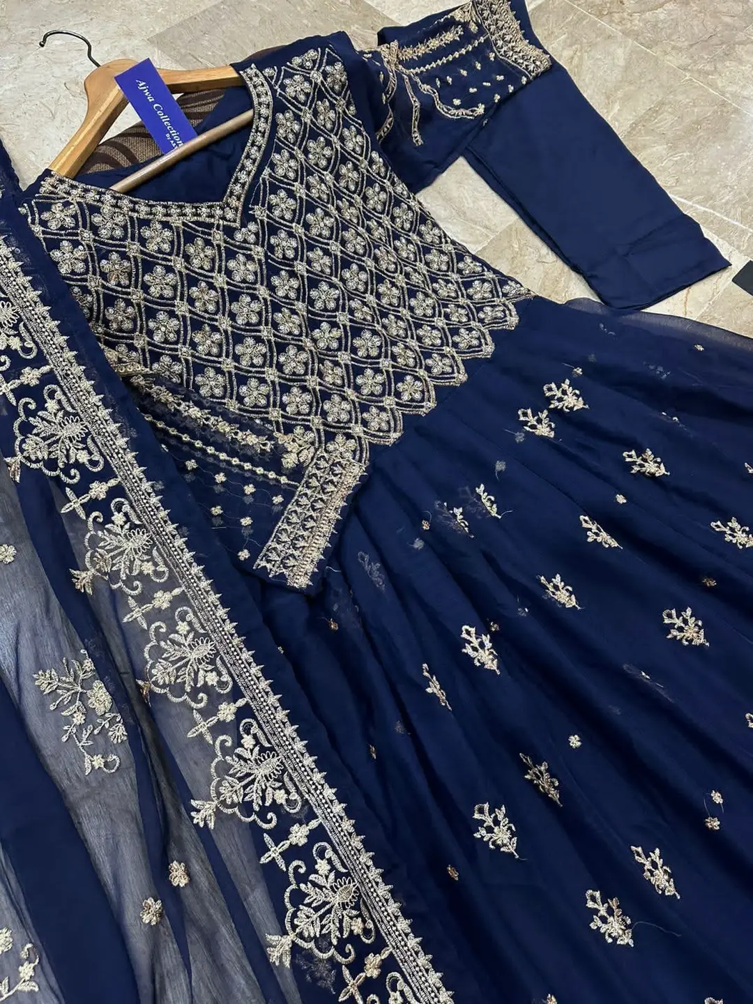 3 Pcs Women's Stitched Chiffon Embroidered Maxi Suit