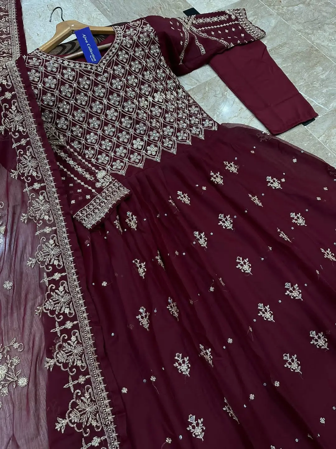 3 Pcs Women's Stitched Chiffon Embroidered Maxi Suit
