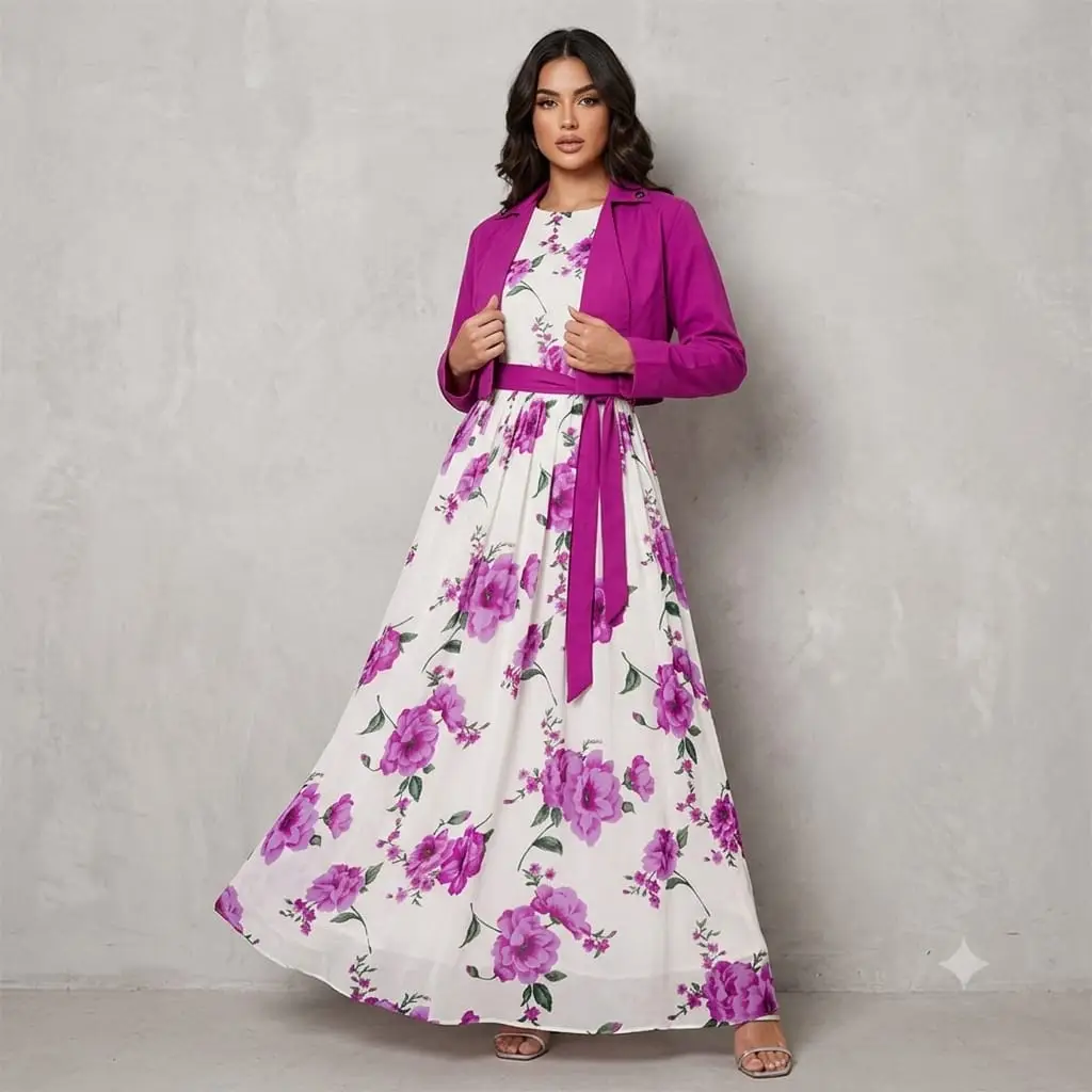 2 Pcs Women's Stitched Silk Printed Maxi Suit