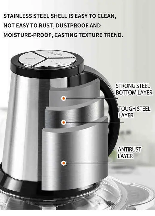 High Quality 3L Electric Chopper Machine Stainless Steel Bowl | 4 Sharp Blades | Meat Grinder & Qeema Maker | Food Processor | Vegetable Fruit Cutter | Powerful Kitchen Appliance