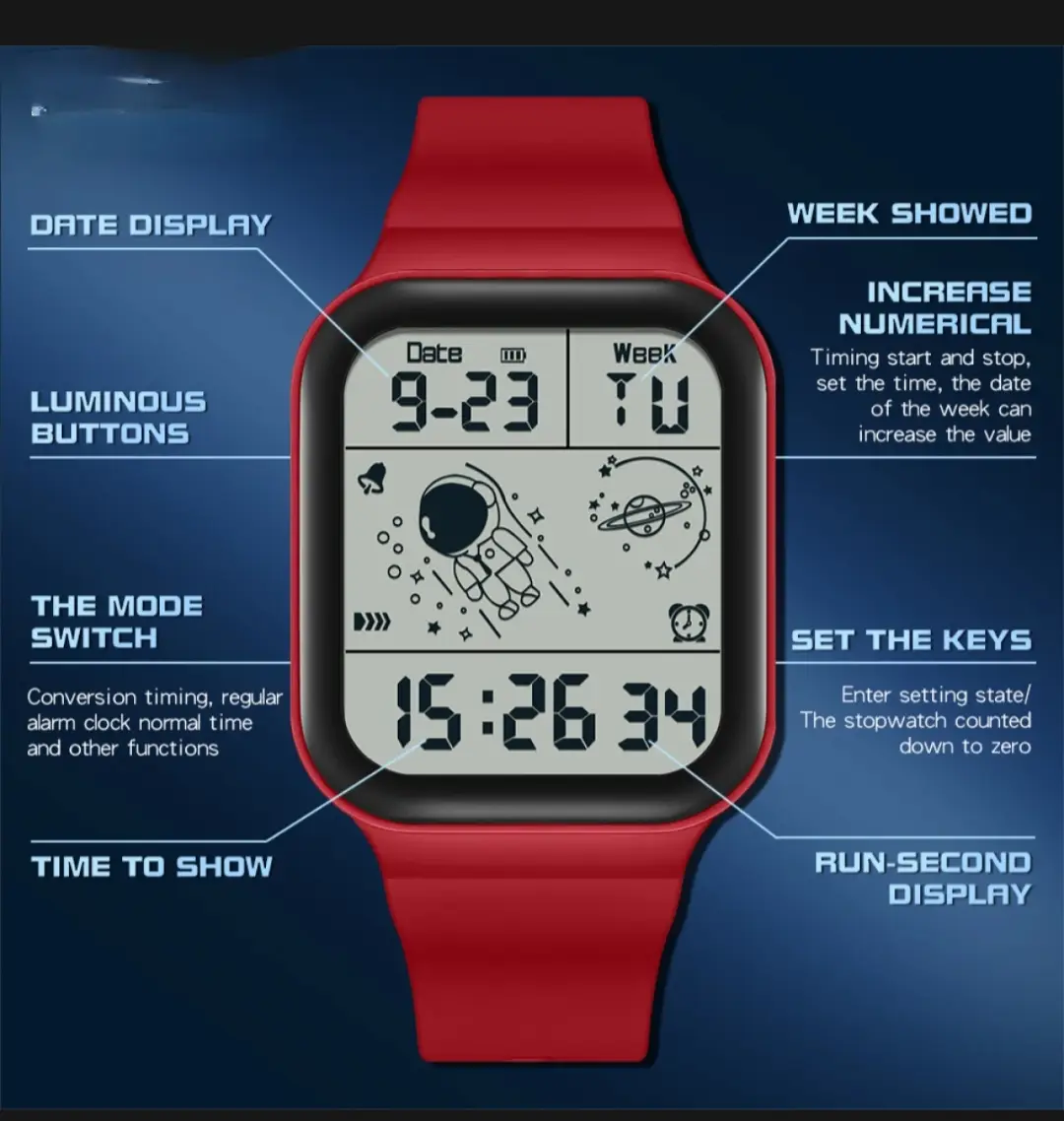 Digital LED Sport Watch for Men Boys Students Waterproof
