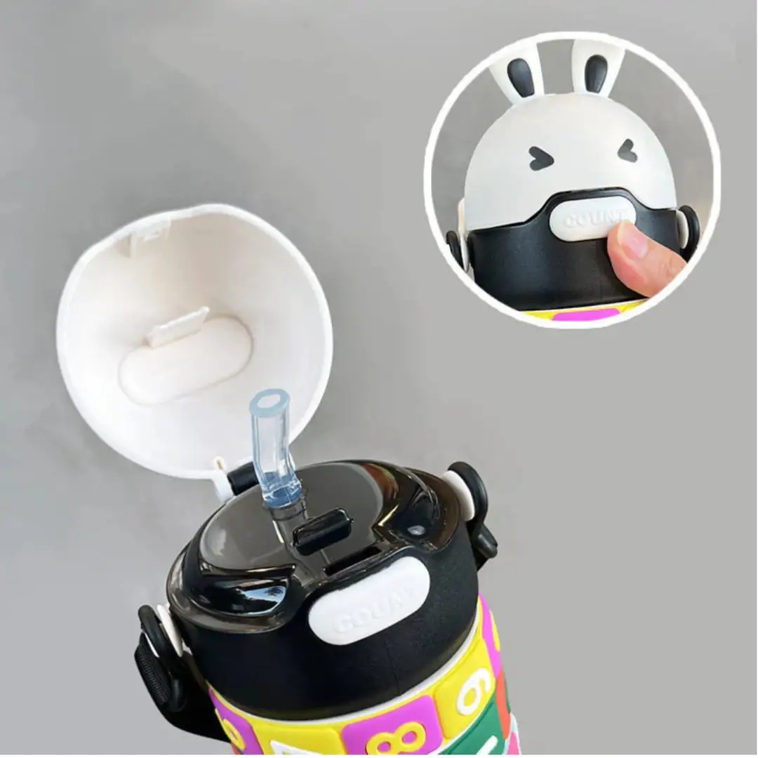 High Quality Kids Rabbit Puzzle Water Bottle 520ml – Educational Rotating Number Straw Sipper | Leakproof School Bottle for Boys & Girls
