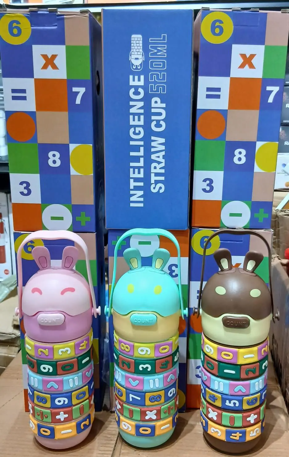 High Quality Kids Rabbit Puzzle Water Bottle 520ml – Educational Rotating Number Straw Sipper | Leakproof School Bottle for Boys & Girls