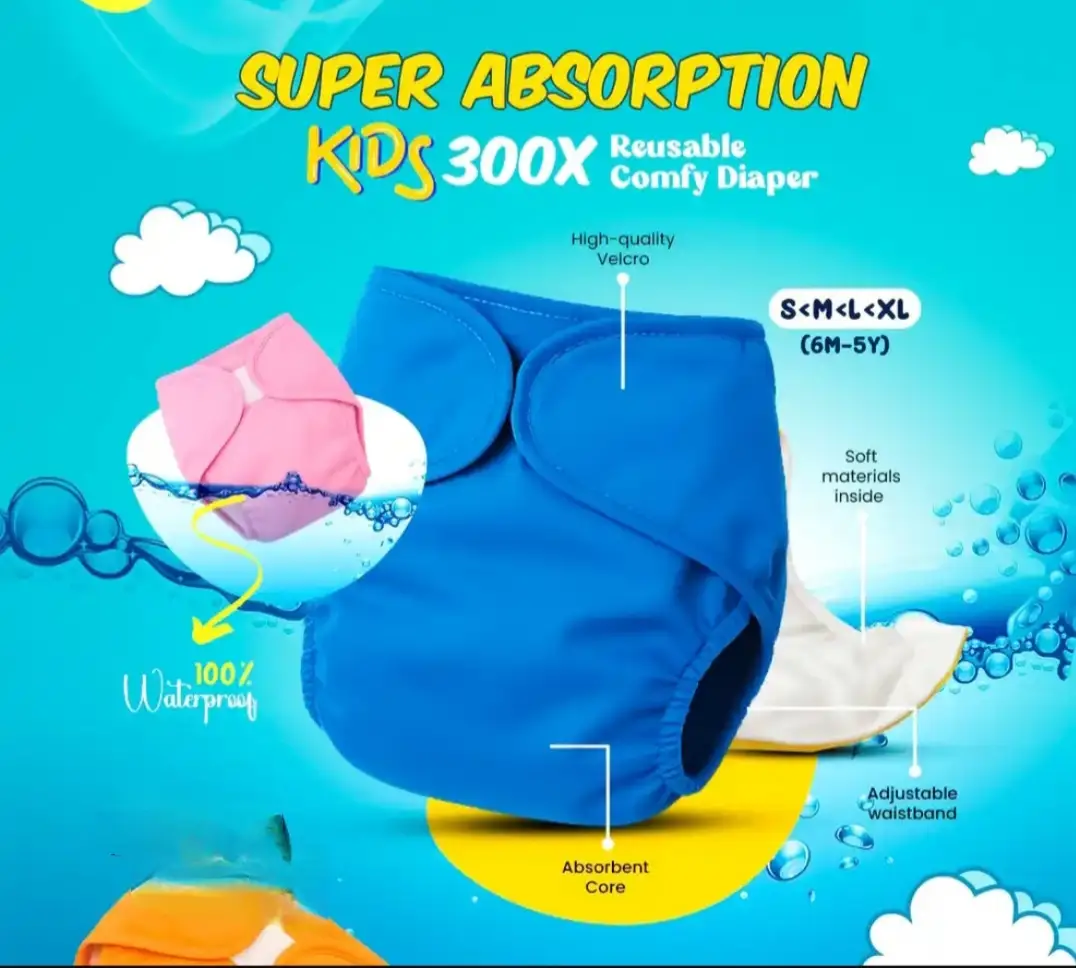 High Quality Reusable Baby Cloth Diaper | Washable Cotton Nappy | Adjustable Leak-Resistant Diaper for Newborn Baby Boys & Girls | S M L XL