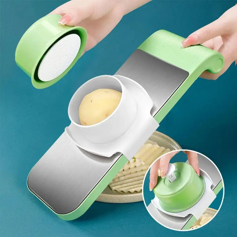 5 in 1 Vegetable Cutter & Slicer – Multifunctional Onion, Potato, Carrot & Garlic Cutter with Collection Bowl