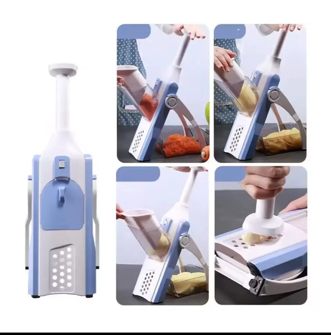 High Quality 5 in 1 Spring Vegetable & Fruit Slicer | Adjustable Thickness Cutter | Multi-Functional Pump Slicer & Dicer | ABS Kitchen Chopper for Meal Prep