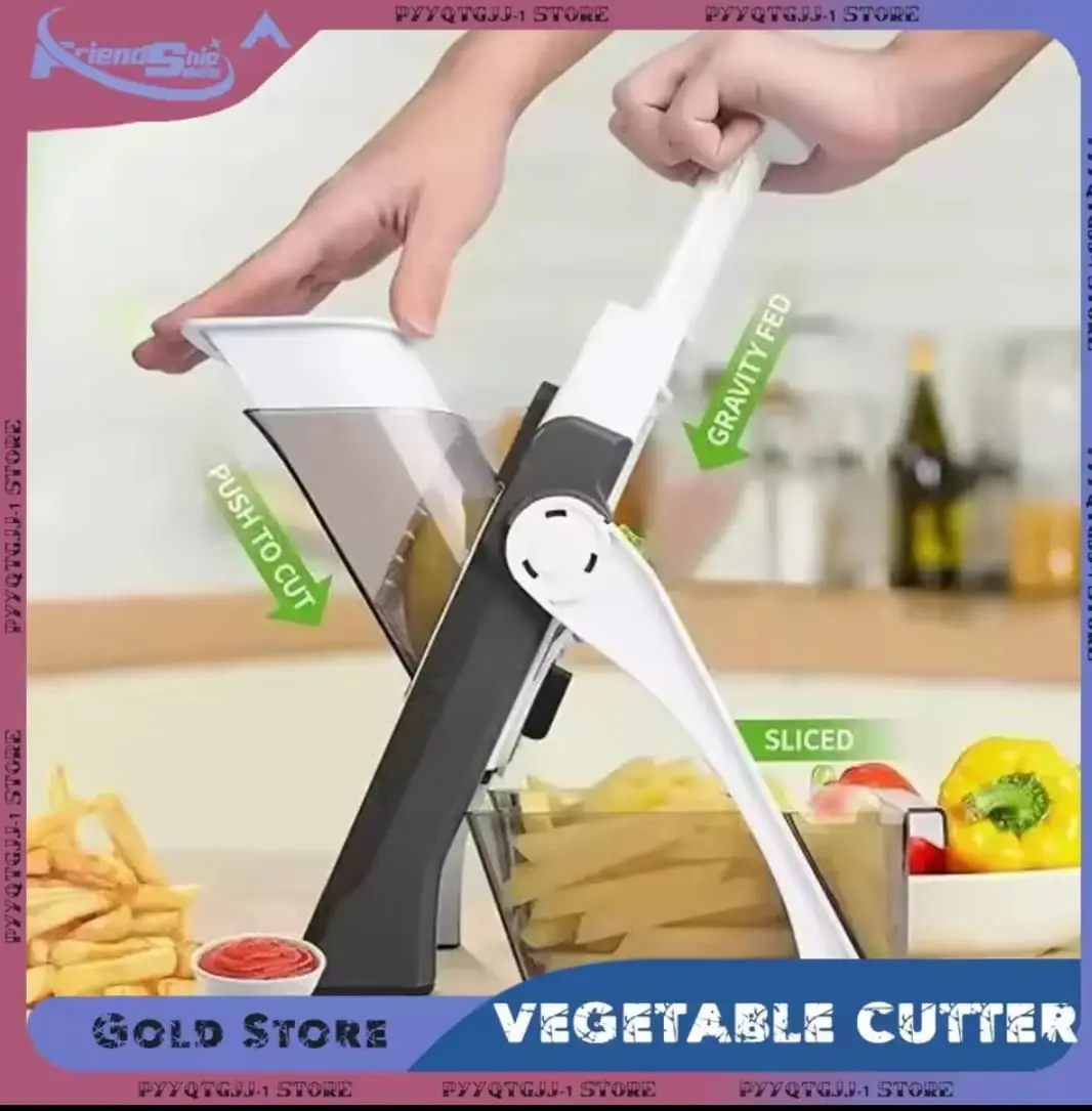 High Quality 5 in 1 Spring Vegetable & Fruit Slicer | Adjustable Thickness Cutter | Multi-Functional Pump Slicer & Dicer | ABS Kitchen Chopper for Meal Prep