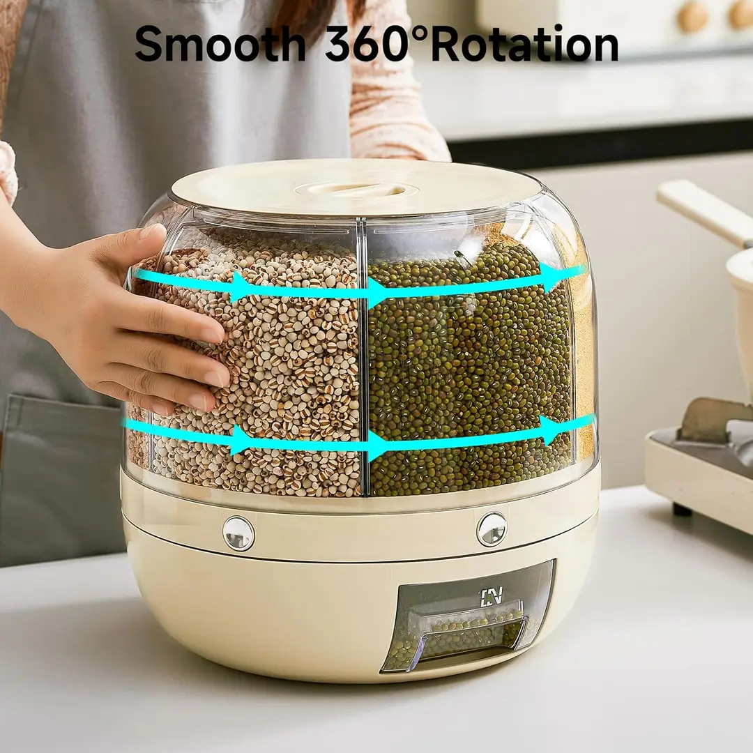 High Quality 7 Liter Rotating Grain Dispenser Rice Barrel Dry Food Container Round Rice Storage