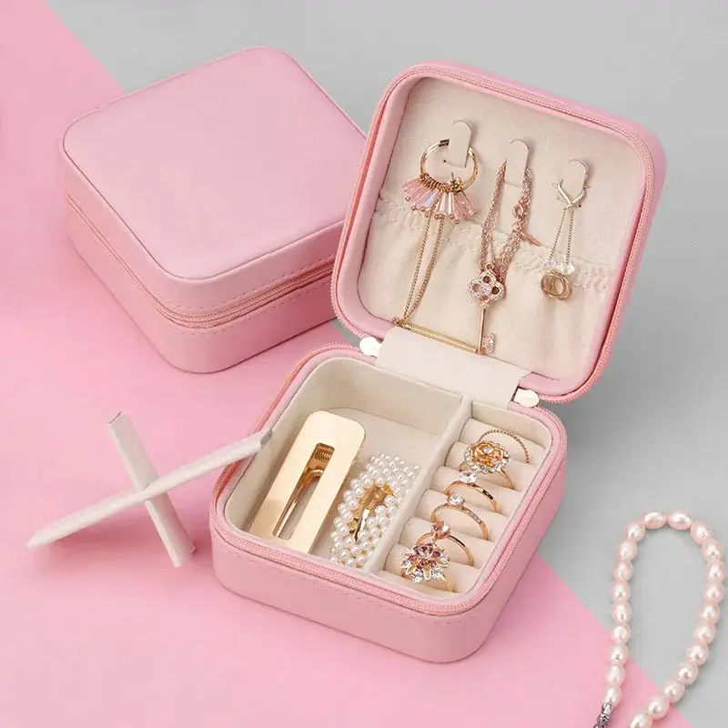 High Quality Leather Jewellery Organizer Box with Zipper | Ear Rings & Necklace_Bracelets Holder | Small Jewelry Box Vanity Hanger Stand Velvet