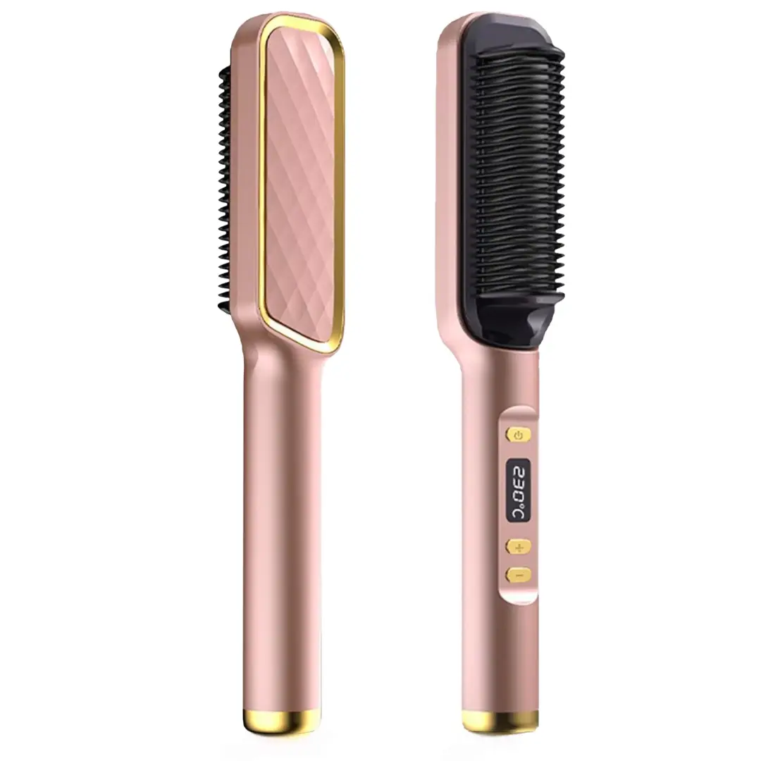 2 in 1 Hair Straightener Brush & Curling Comb | Electric Heated Hair Straightening Brush | Anti-Scald Hot Comb Hair Styler