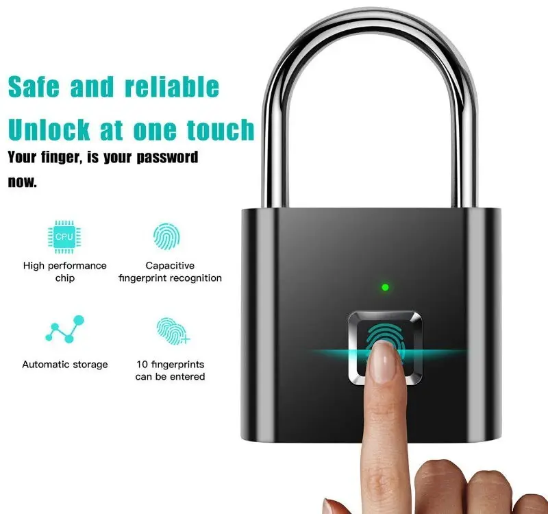 Smart Fingerprint Lock USB Rechargeable Biometric Padlock