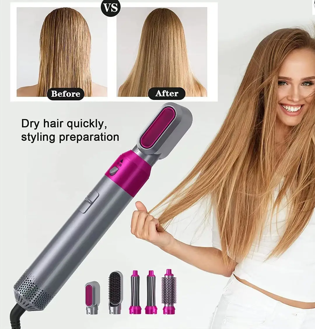 High Quality 5 in 1 Hot Air Hair Styler & Dryer Brush | Hair Straightener, Curler, Volumizer & One Step Blow Dryer | Multi-Function Hair Styling Tool