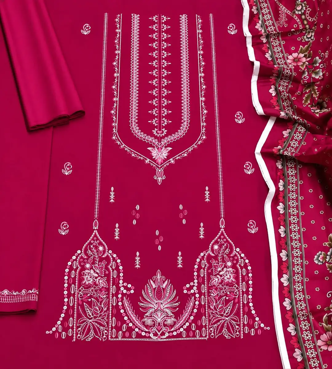 3 Pcs Women's Unstitched Embroidered Suit