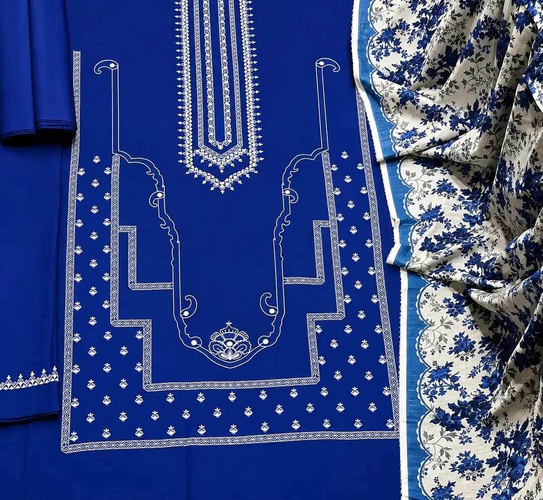 3 Pcs Women's Unstitched Embroidered Suit