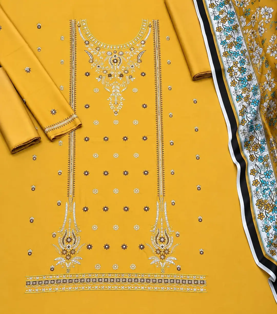 3 Pcs Women's Unstitched Embroidered Suit