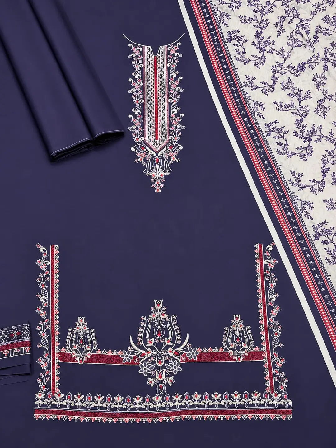 3 Pcs Women's Unstitched Embroidered Suit