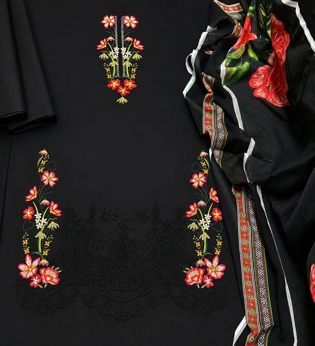 3 Pcs Women's Unstitched Embroidered Suit