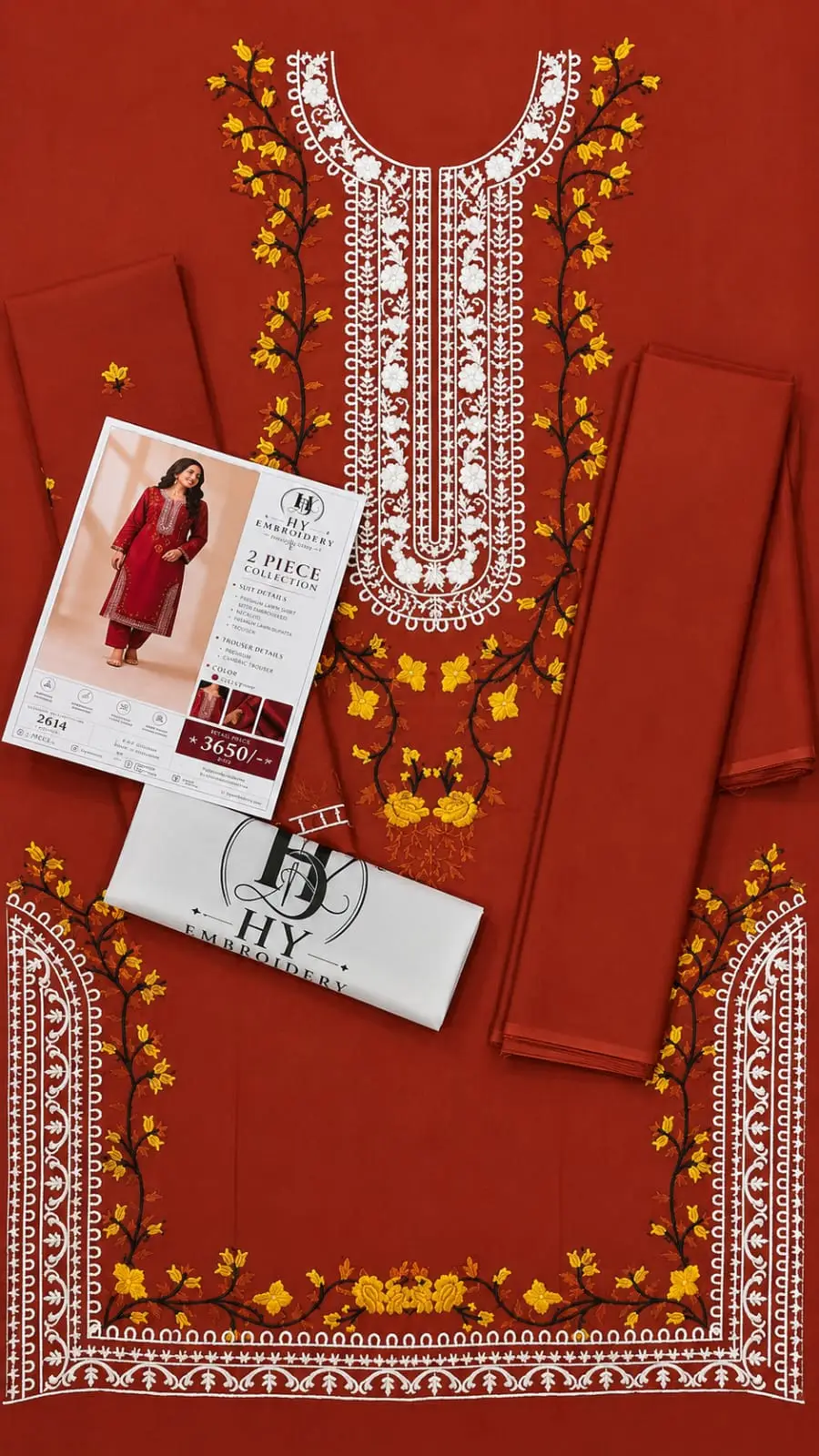 2 Pcs Women's Unstitched Sequins Embroidered Suit