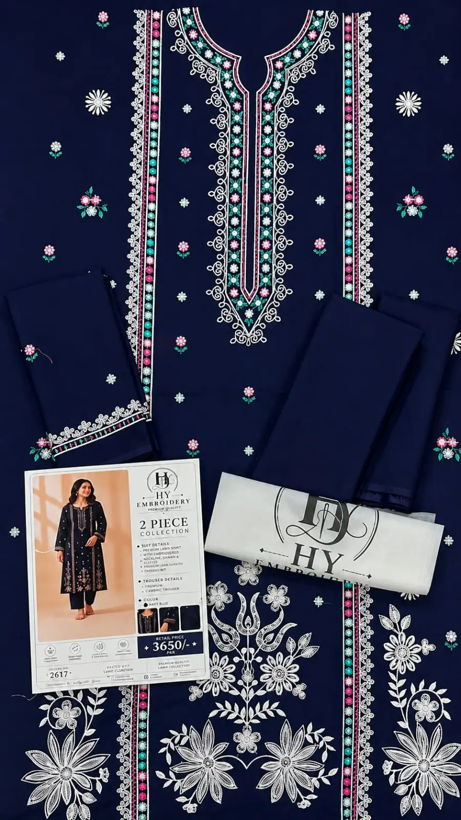 2 Pcs Women's Unstitched Sequins Embroidered Suit