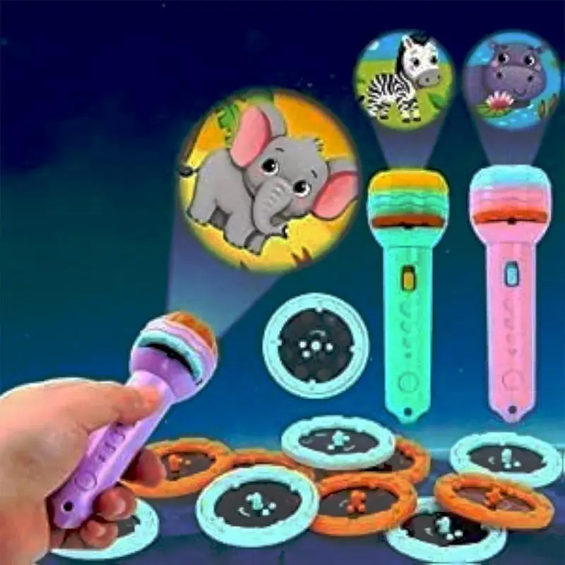 HD Projection Flashlight for Kids 90° Rotating Animal Patterns