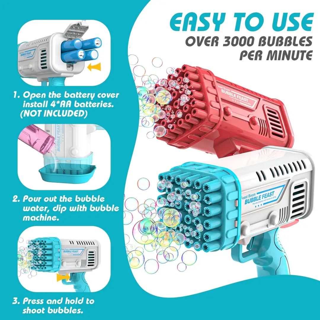 Electric Bubble Machine Toy for Kids | Automatic Bubble Maker with LED Lights | Battery Operated Bubble Blower for Outdoor Play, Birthday Parties & Family Fun