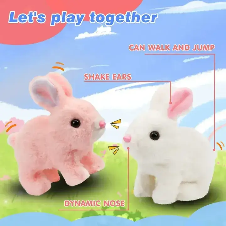 Plush Walking Rabbit Toy for Kids 1-10 Years | Battery Operated Bunny with Music, Walking & Ear Moving | Soft Stuffed Animal Gift