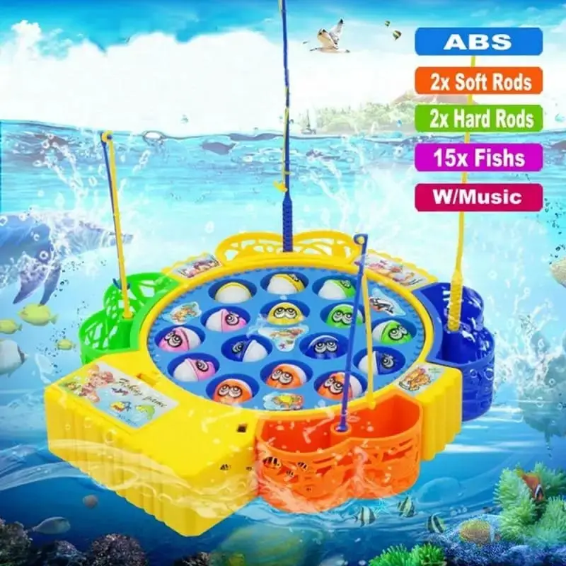 Rotating Fishing Game Toy 15 Fish Set with Music for Kids | Interactive Educational Toy