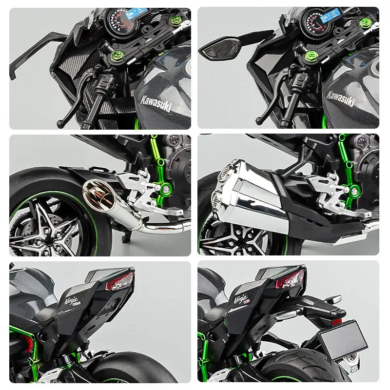 Diecast Sports Bike Model 7 Inch | Alloy Metal & Plastic Motorcycle Toy with Light, Music & Suspension | Scale Racing Motorbike Replica for Kids | Kawasaki H2R, Ducati & Panigale Style
