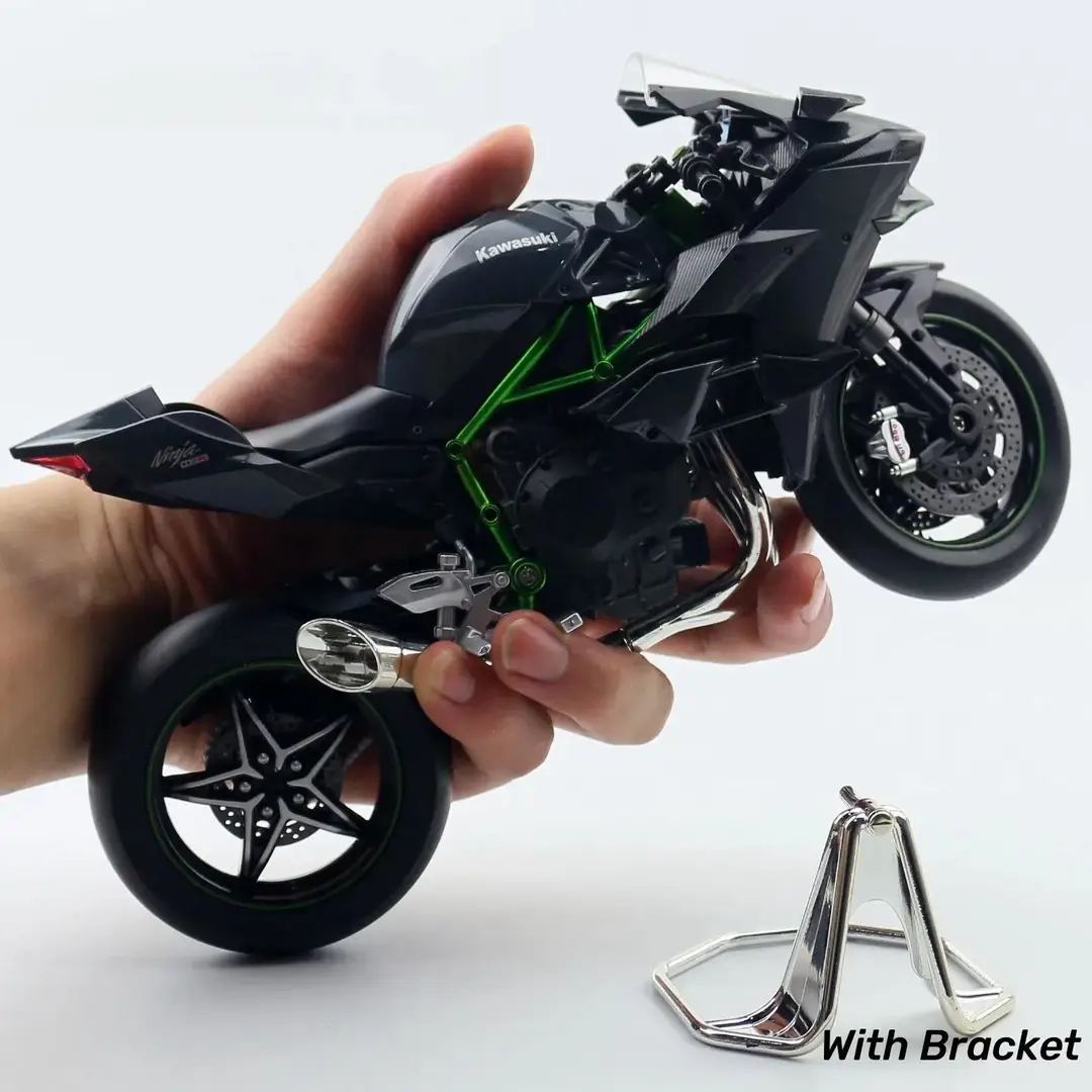 Diecast Sports Bike Model 7 Inch | Alloy Metal & Plastic Motorcycle Toy with Light, Music & Suspension | Scale Racing Motorbike Replica for Kids | Kawasaki H2R, Ducati & Panigale Style