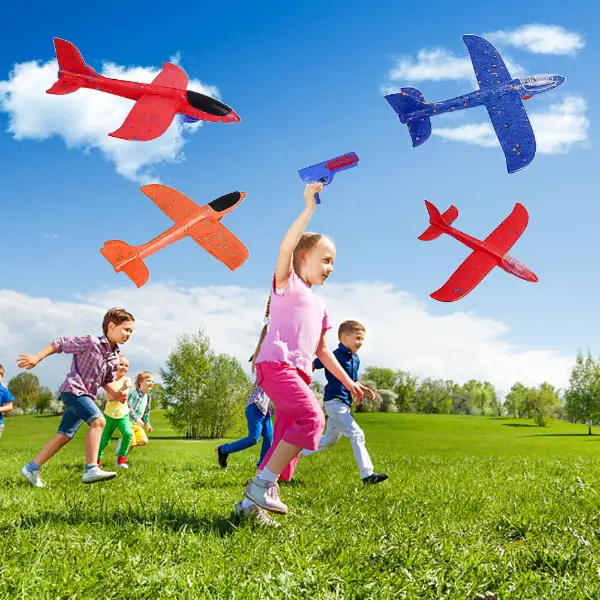 2-in-1 EVA Foam Glider Airplane Toy | Hand Throw Flying Plane with Launcher | Soft Outdoor Aircraft Toy for Kids | No Light | Without Box