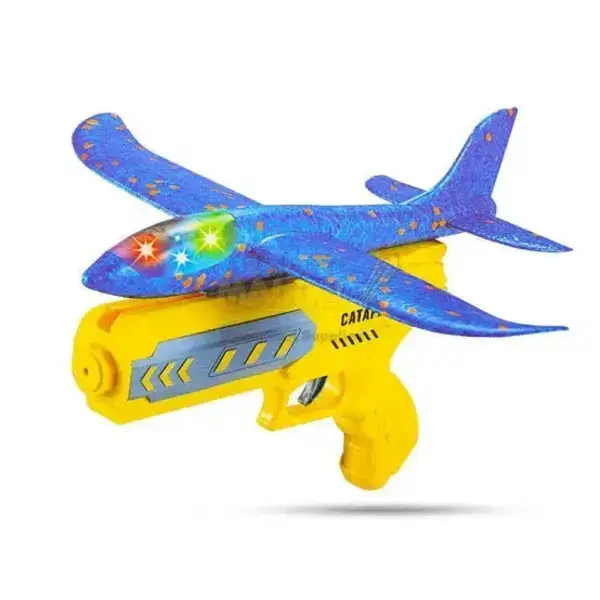 2-in-1 EVA Foam Glider Airplane Toy | Hand Throw Flying Plane with Launcher | Soft Outdoor Aircraft Toy for Kids | No Light | Without Box