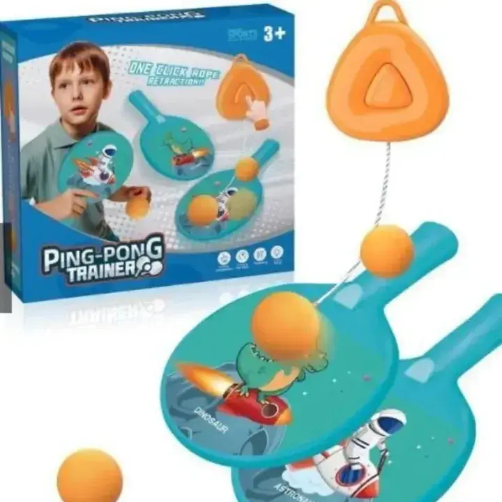 Indoor & Outdoor Table Tennis Trainer Set | Hanging Ping Pong Practice Toy with 1 Racket & Adjustable Ball | Portable Solo Training Game for Kids