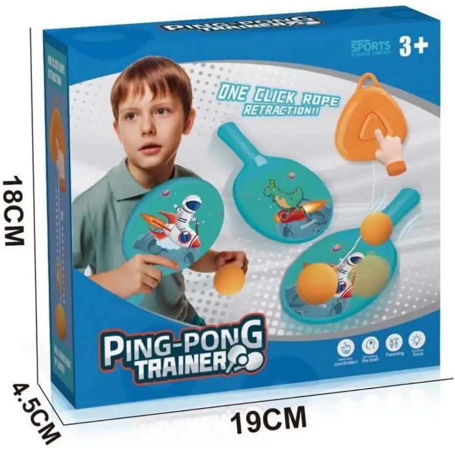 Indoor & Outdoor Table Tennis Trainer Set | Hanging Ping Pong Practice Toy with 1 Racket & Adjustable Ball | Portable Solo Training Game for Kids