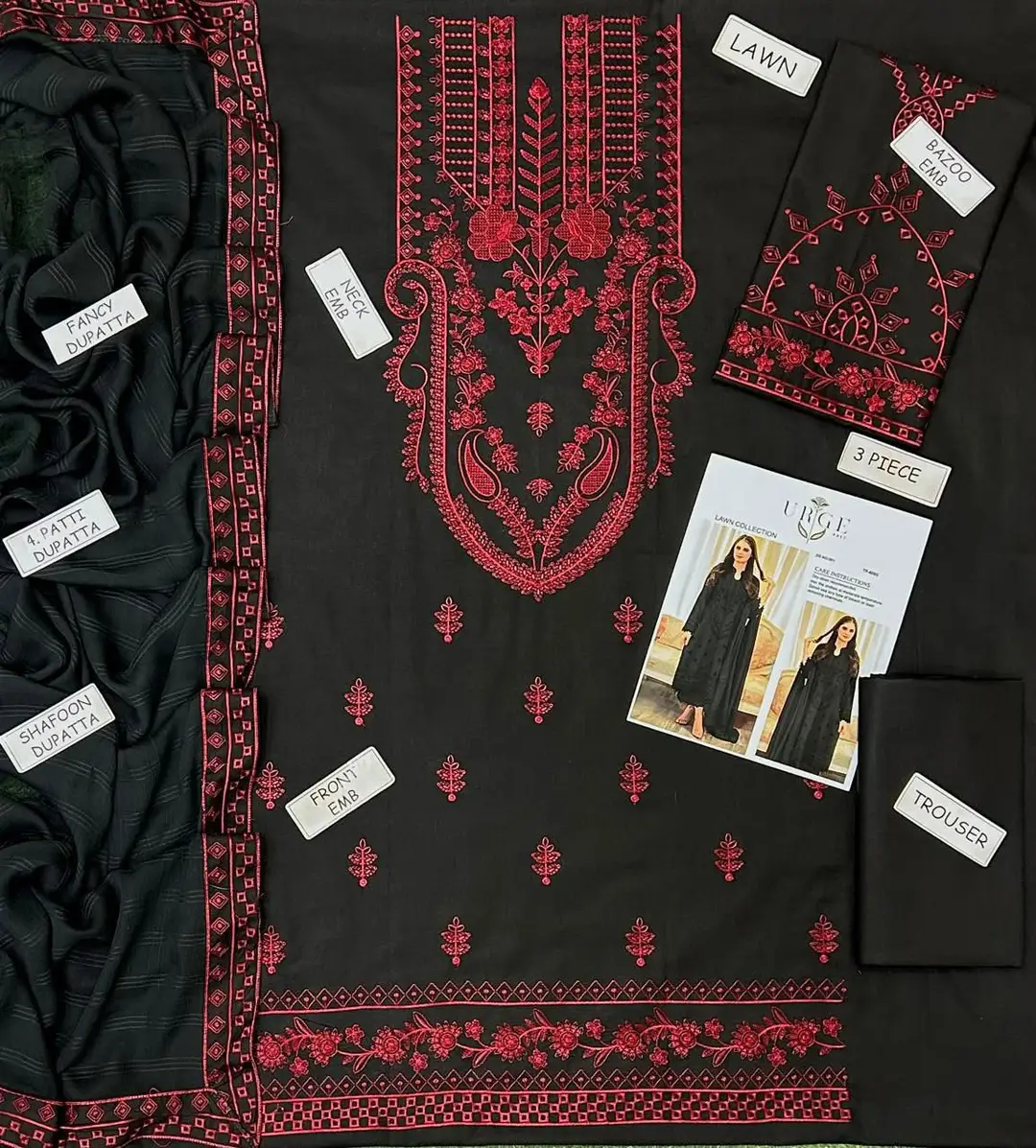 3 Pcs Women's Unstitched Embroidered Suit