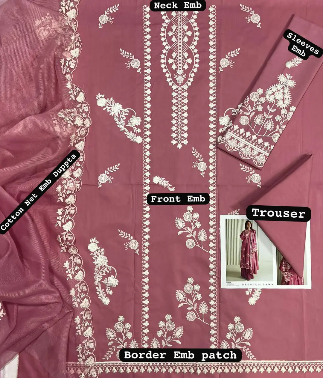 3 Pcs Women's Unstitched Embroidered Suit