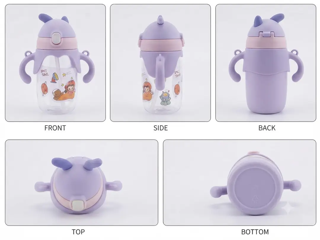 Cute Deer Design Water Sipper – Kids Space Travel Theme Straw Bottle